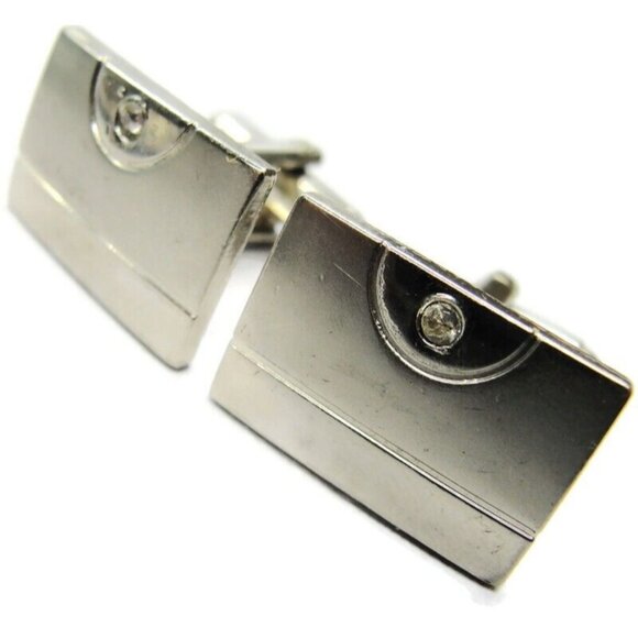 Silver Tone Rectangle Cufflinks Tux Shirt Dress Suit Vintage - Picture 1 of 5